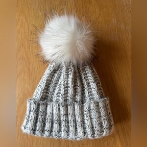 Kyi Kyi Fold Up Faux Fur Pom Pom Winter Hat - Silver